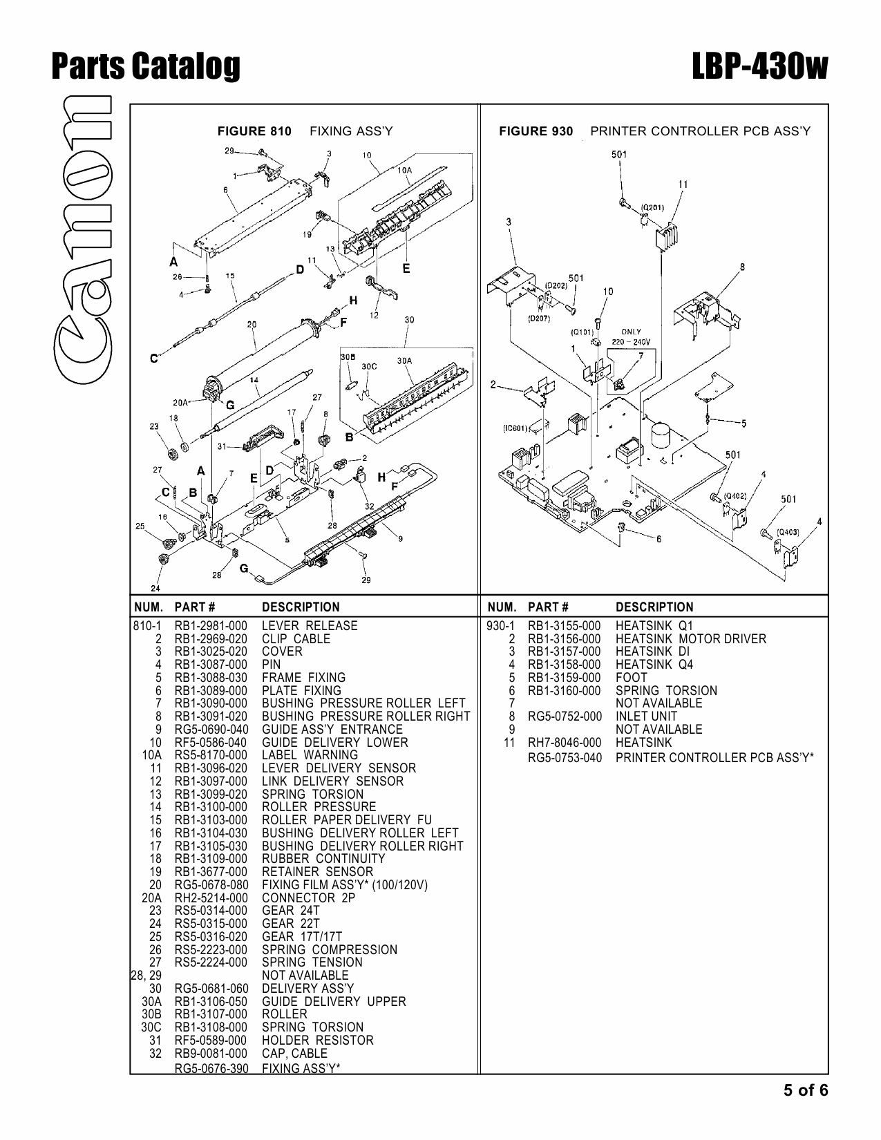 Canon imageCLASS LBP-430w Parts Catalog Manual-5